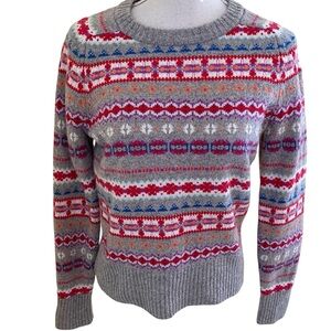 J. Crew Grey with Multi-Color Pattern Wool Crew Neck Fair Isle Sweater XS